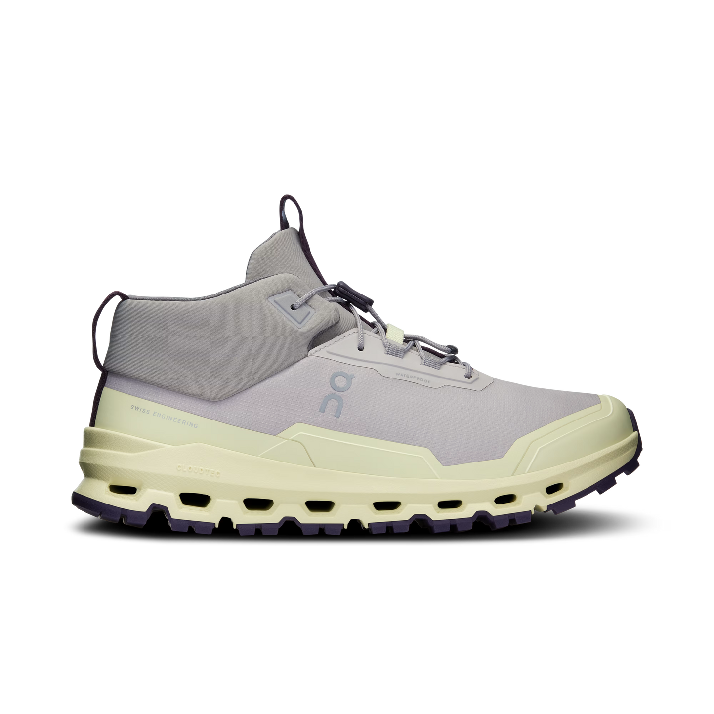 Side view on white background of Youth On shoe in Silver/Seedling, Medium (Regular) width