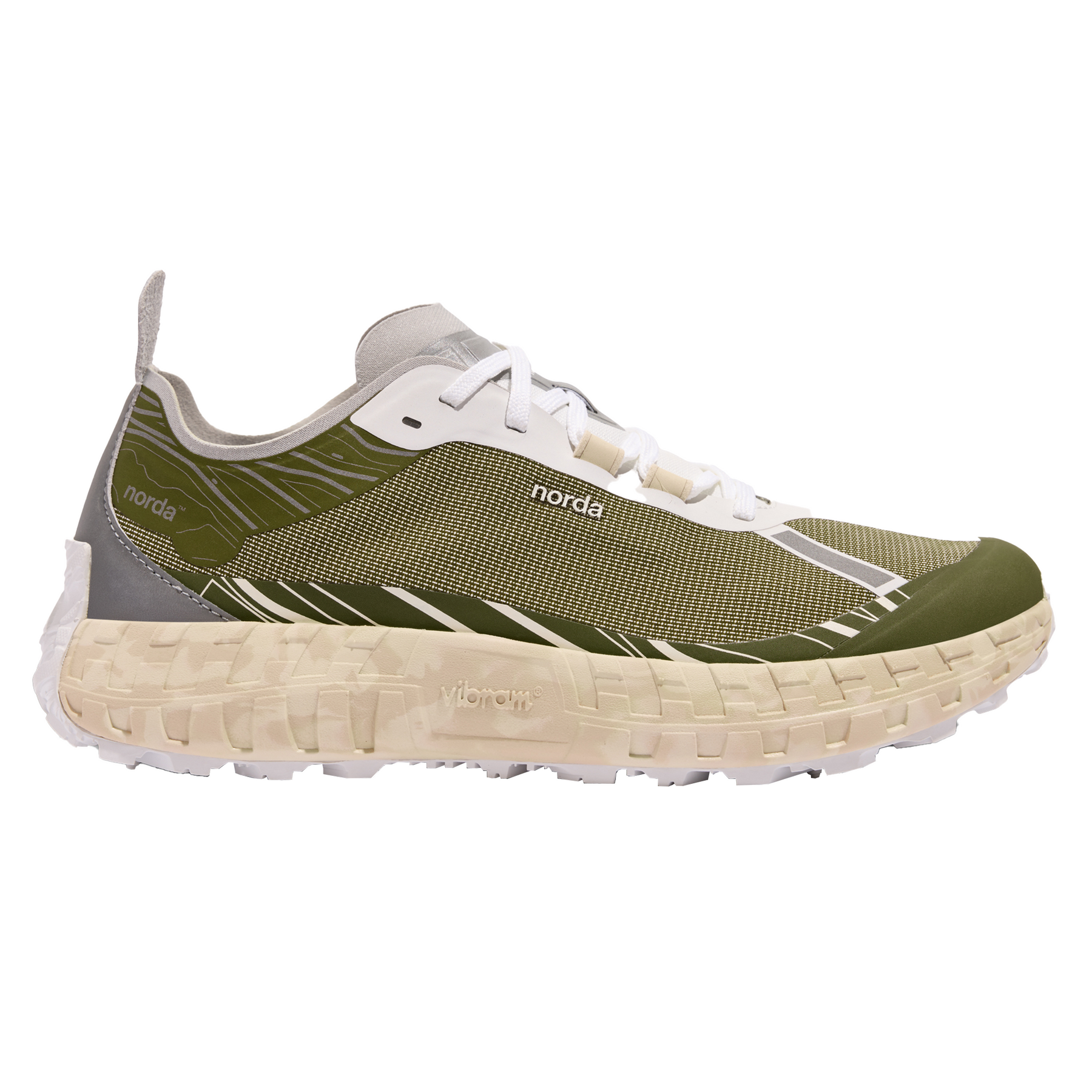 Side view on white background of Mens Norda 001 running shoe in Glitch, Medium (Regular) width