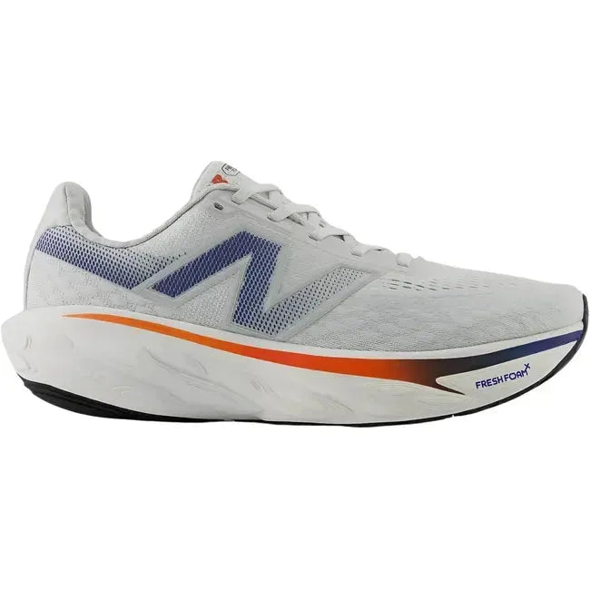Side view on white background of Mens New Balance Fresh Foam X 1080v14 running shoe in Grey Matter/Silver Metallic/Inkwell, Wide width