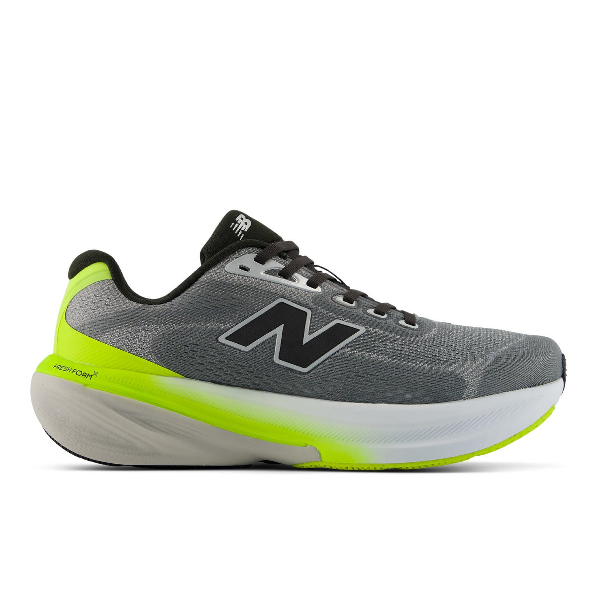 Side view on white background of Mens New Balance Fresh Foam X 860v15 running shoe in Slate Grey/Alkaline Green, Wide width