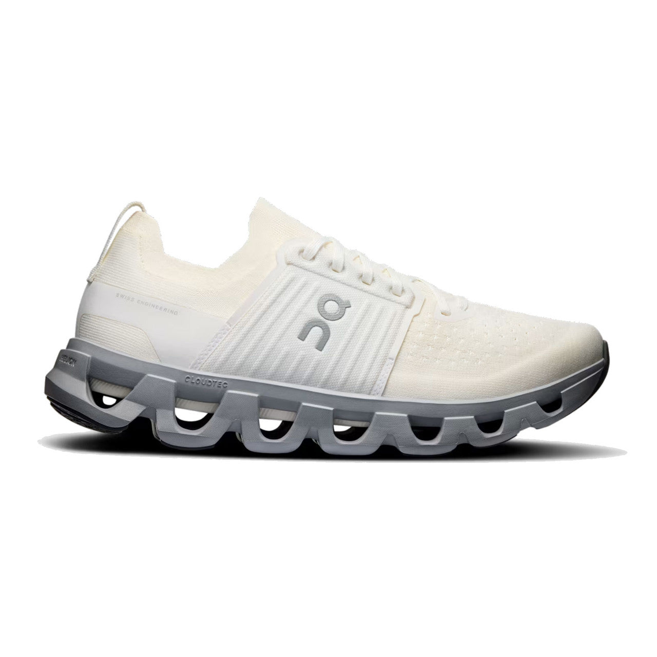 Side view on white background of Mens On Cloudswift 4 AD running shoe in Ivory/Ivory, Medium (Regular) width