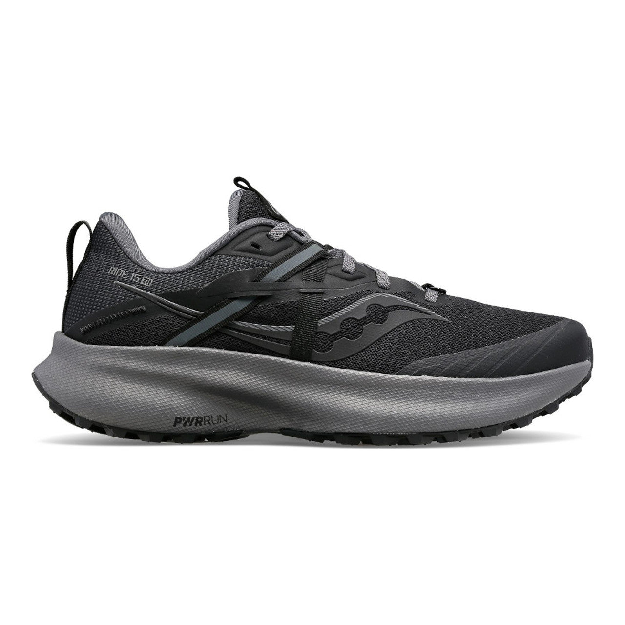 Women's Saucony Ride 15 TR, Black/Charcoal, 6.5 B Medium