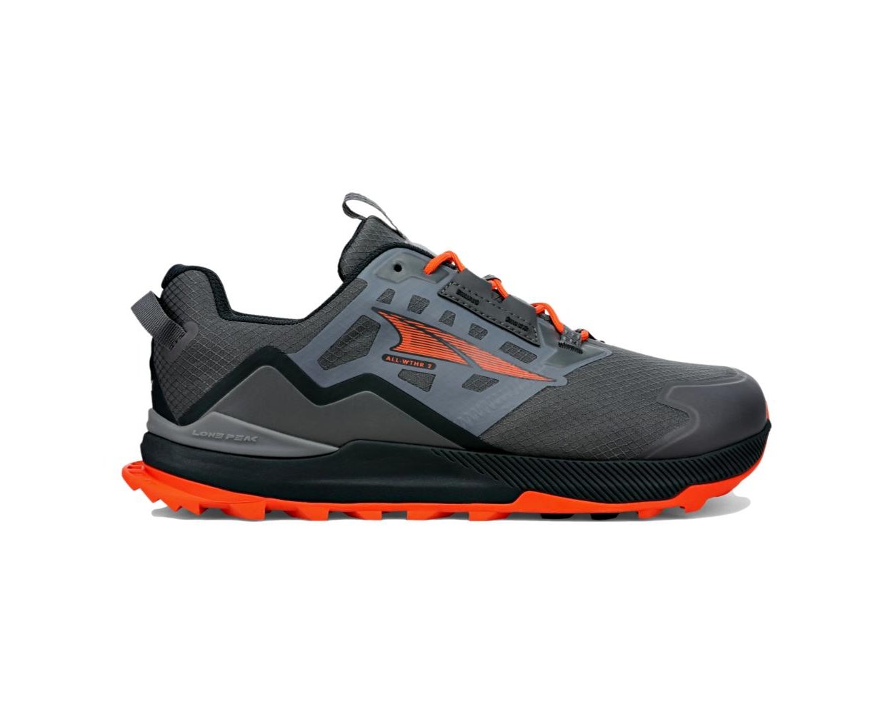 Men's Altra Lone Peak All-WTHR Low 2, Gray/Orange, 11.5 D Medium