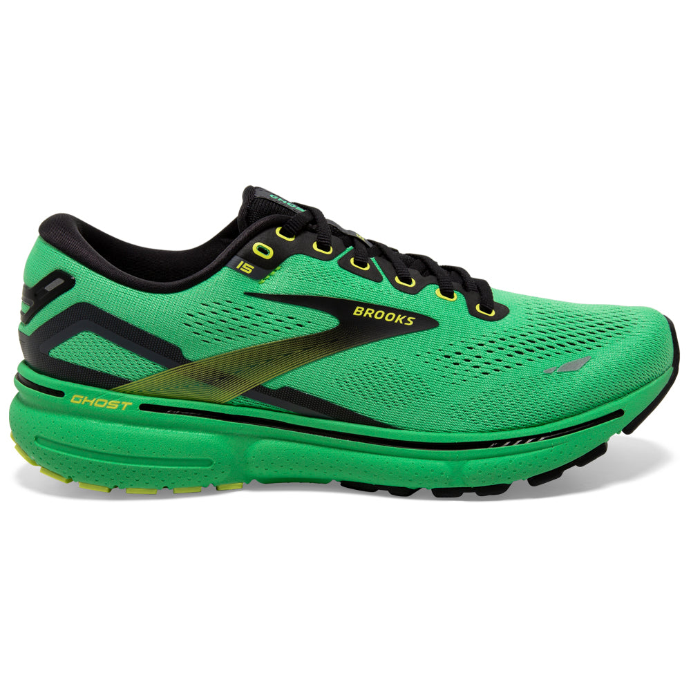 Men's Brooks Ghost 15, Green/Black/Sharp Green, 11 D Medium