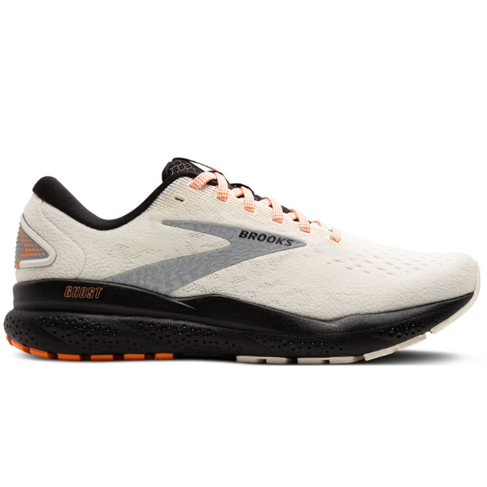 Men's Brooks Ghost 16, Ecru/Orange/Black, 12 D Medium