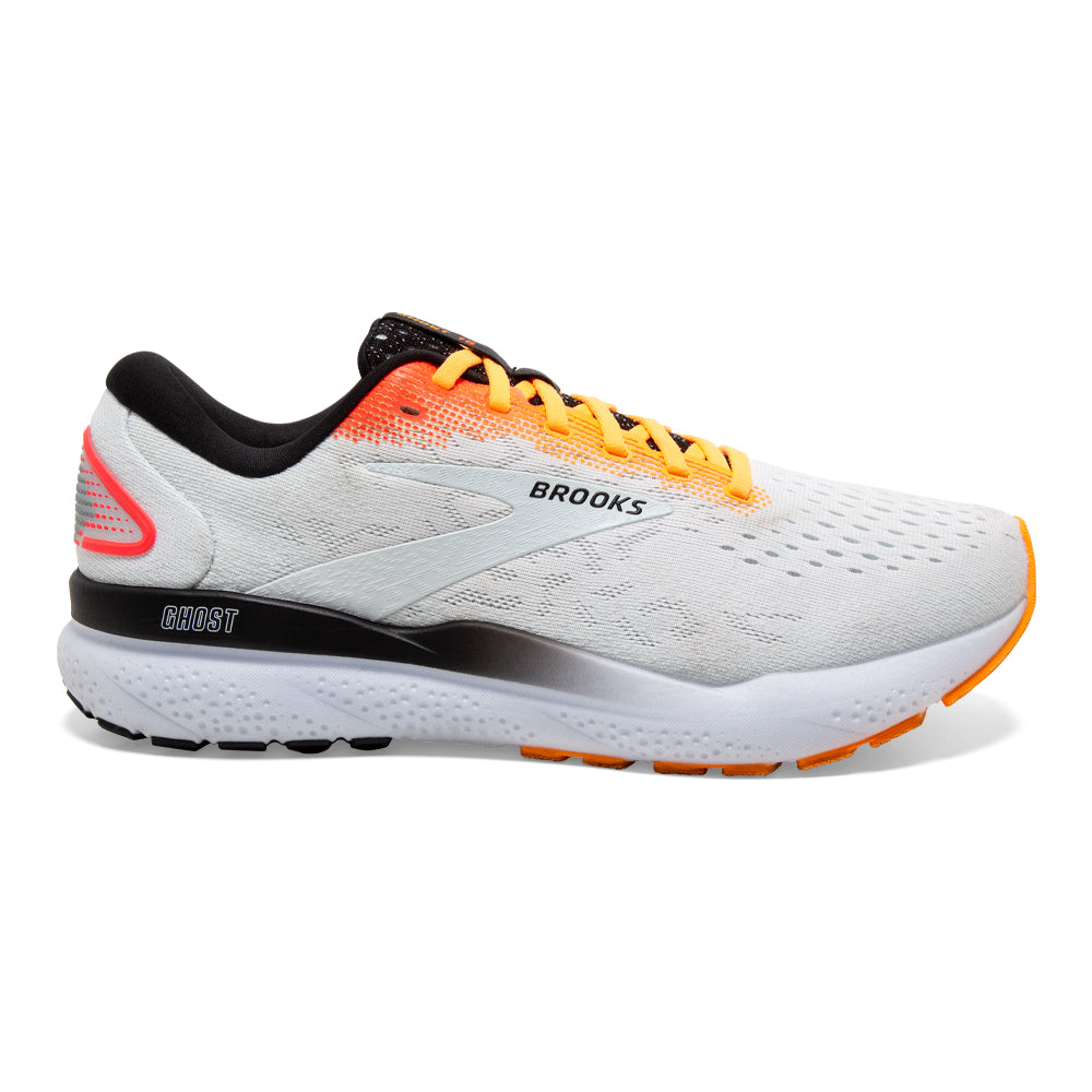 Men's Brooks Ghost 16, White/Illusion/Coral, 9.5 D Medium