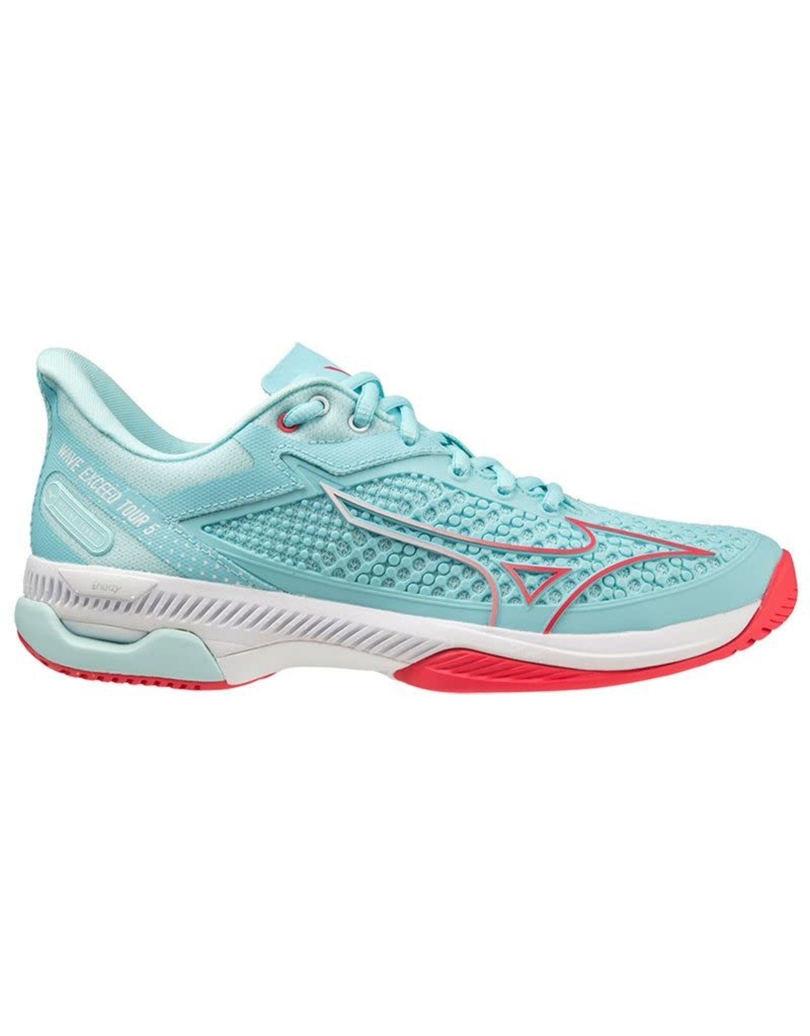 Women's Mizuno Wave Exceed Tour 5 AC, Turquoise/Pink, 6 B Medium