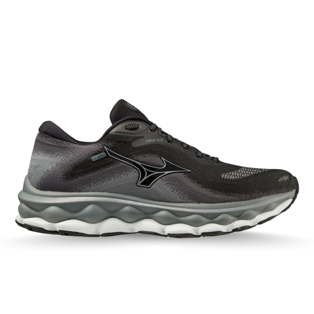 Women's Mizuno Wave Sky 7, Black/Silverstar, 8 D Wide