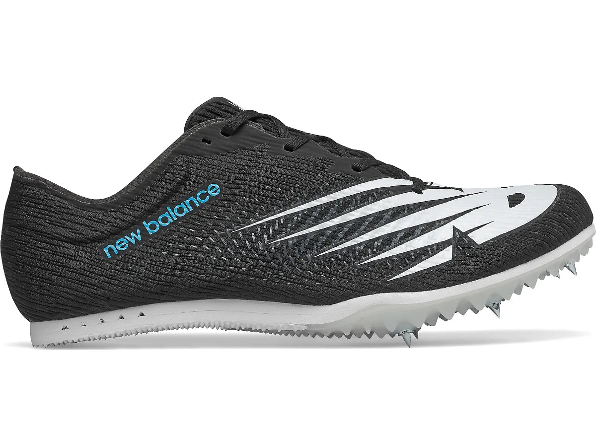Side view on white background of Mens New Balance MD500v7 running shoe in Black/White, Medium (Regular) width