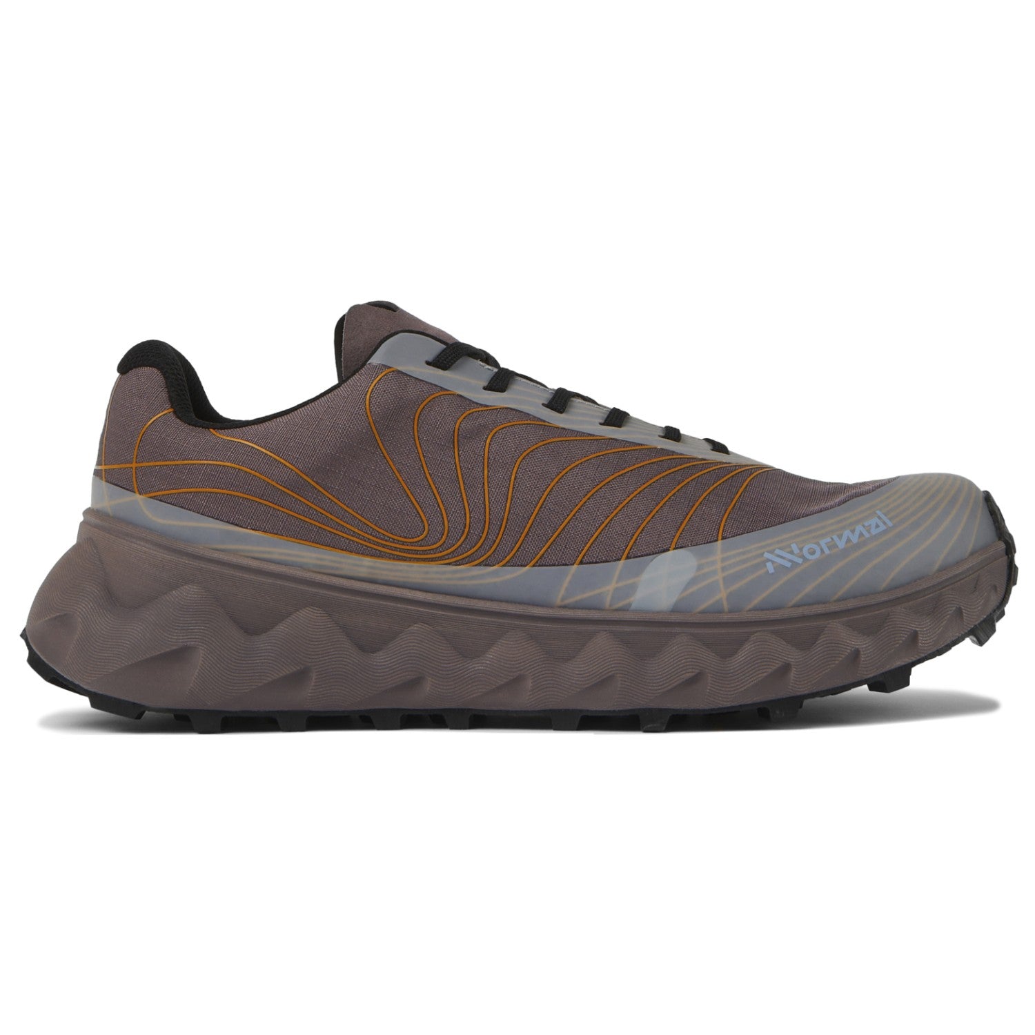 Side view on white background of Mens Nnormal Tomir running shoe in Purple/Orange, Medium (Regular) width