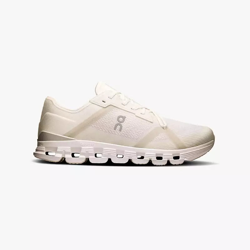 Side view on white background of Mens On Cloud X 4 AD running shoe in White/Wolf, Medium (Regular) width