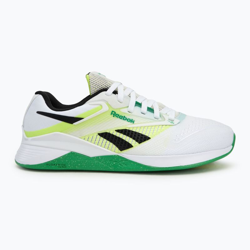 Reebok Nano X4 Mens running shoes in Footwear White/Solar Acid Yellow/Sport Green - side view on white background