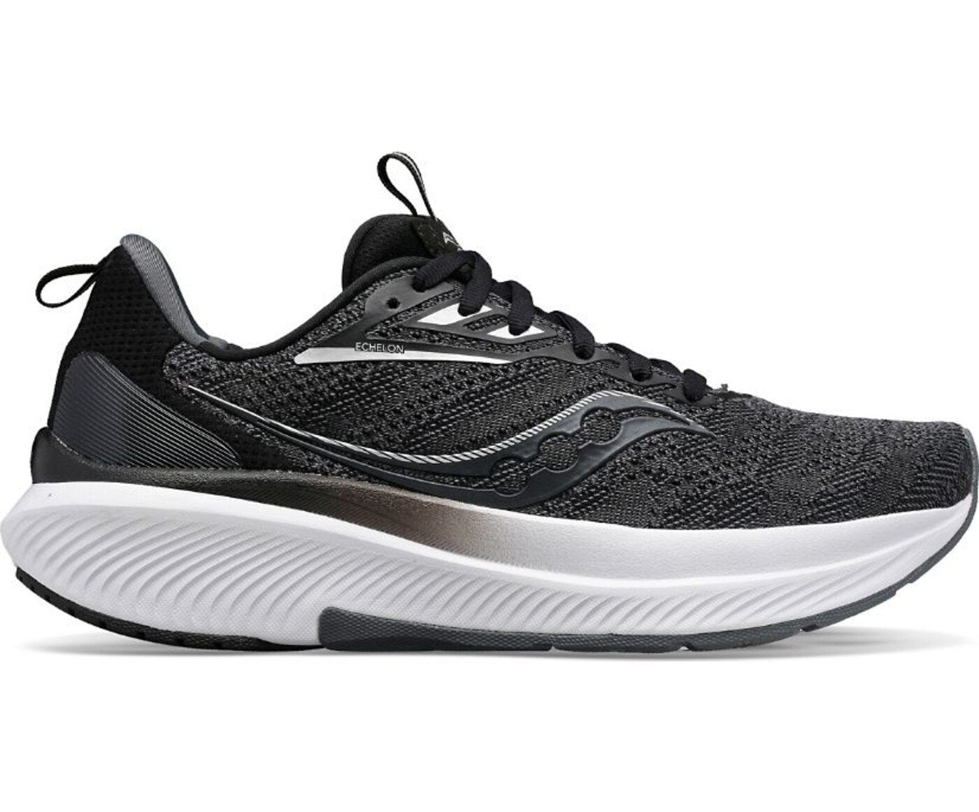 Side view on white background of Mens Saucony Echelon 9 running shoe in Bough/Black, Medium (Regular) width