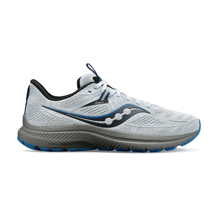 Side view on white background of Mens Saucony Omni 21 running shoe in Vapor and Hydro, Medium (Regular) width