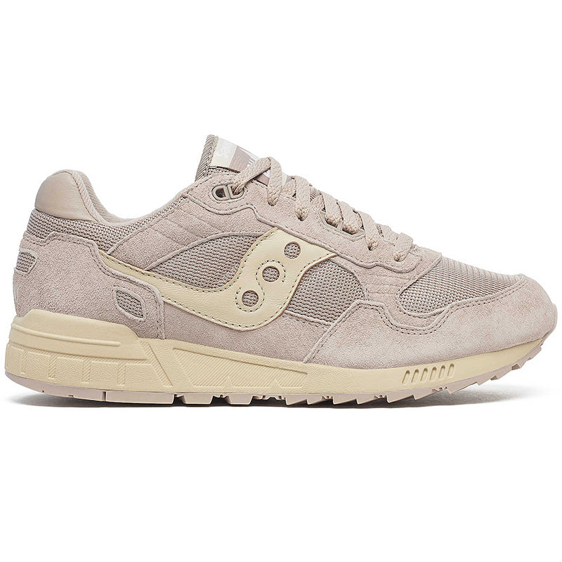 Side view on white background of Womens Saucony Shadow 5000 running shoe in Morel/Sand, Medium (Regular) width