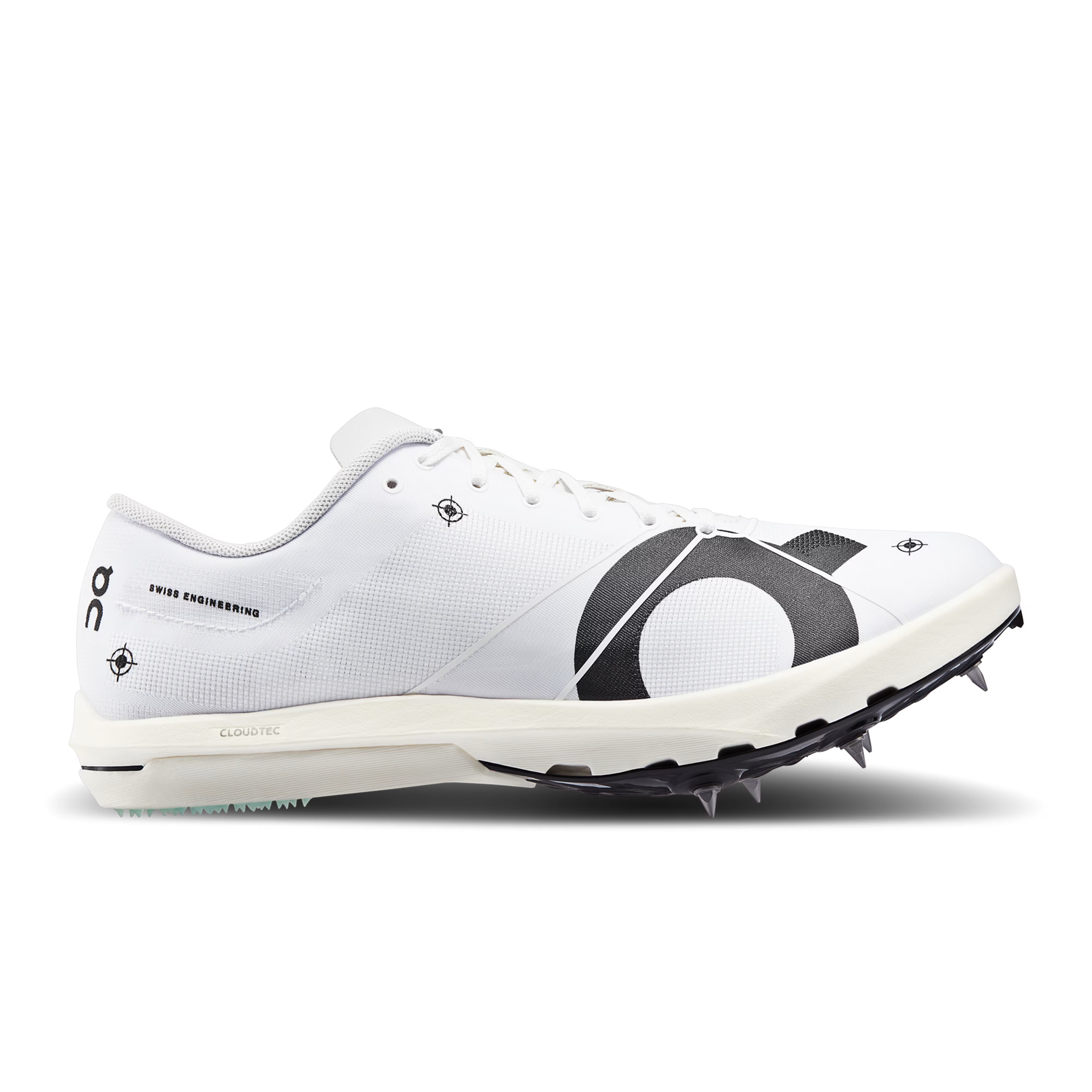 Side view of On Cloudspike 10000m 2 running shoes in Undyed-White/Mint