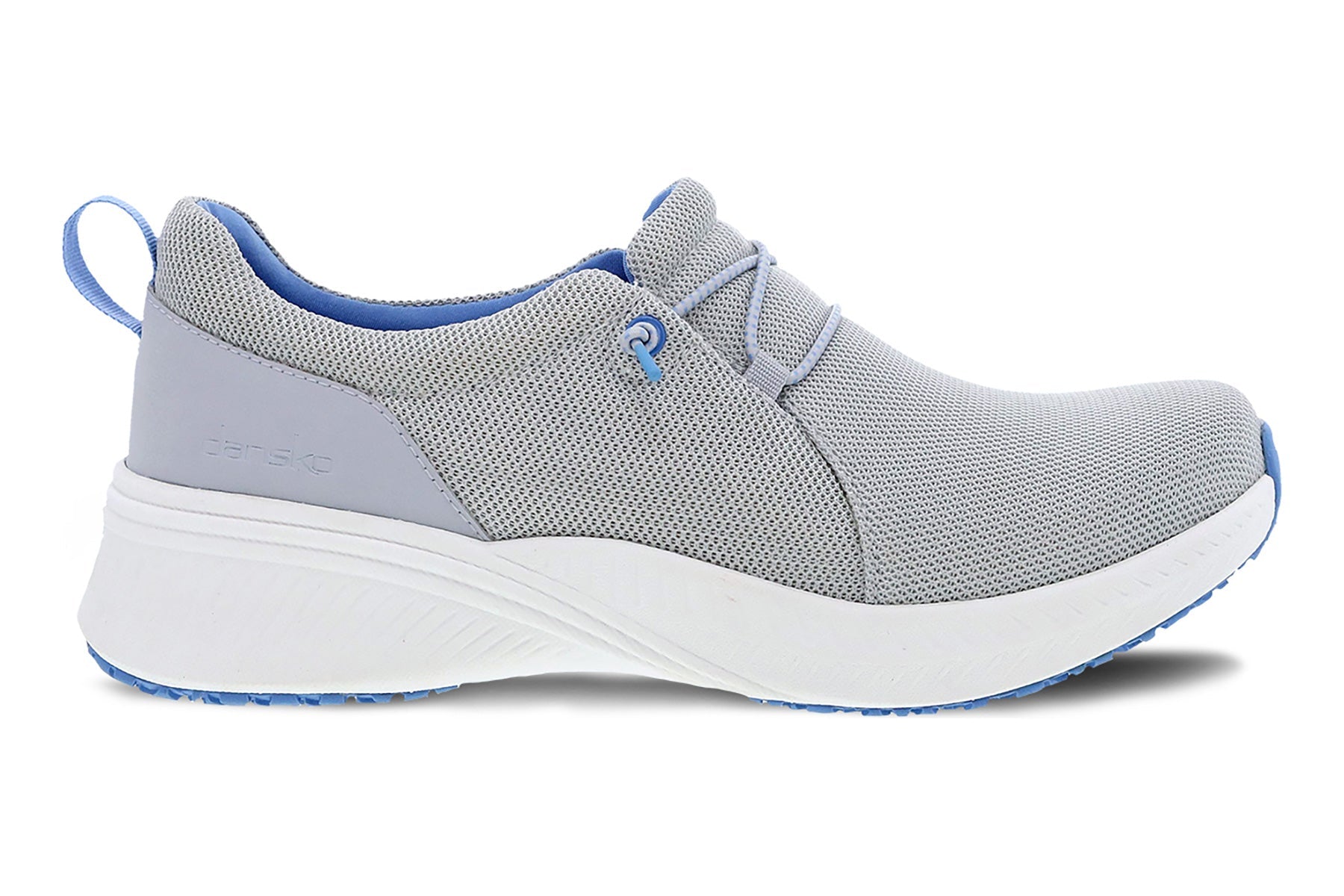 Side view on white background of Womens Dansko Marlee running shoe in Light Grey, Medium (Regular) width
