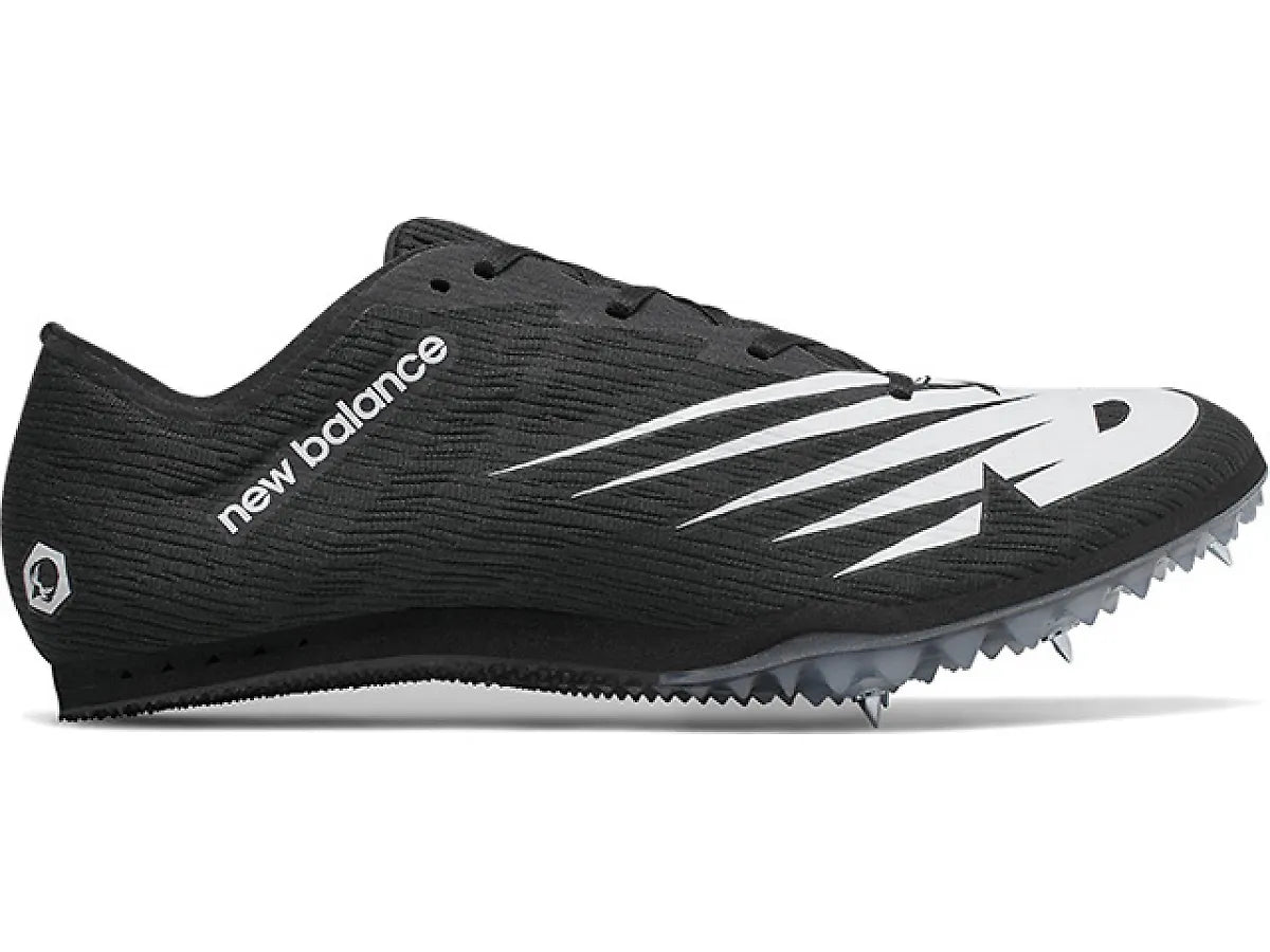Side view on white background of Mens New Balance 500 V7 running shoe in Black/White, Medium (Regular) width