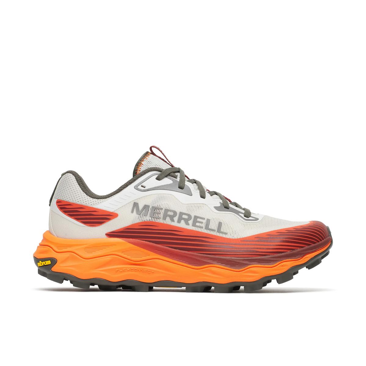 Side view on white background of Mens Merrell Agility Peak 6 running shoe in Edgecomb, Medium (Regular) width