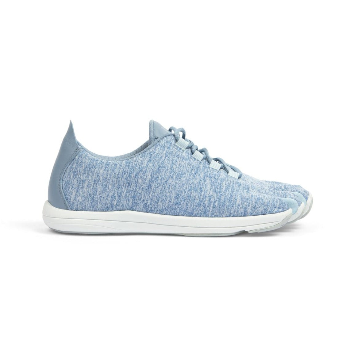 Side view on white background of Womens Peluva Strand running shoe in Sky Blue/White, Medium (Regular) width