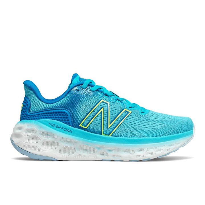 Women's New Balance Fresh Foam More v3, Virtual Sky/Bleached Lime Glo, 10.5 D Wide