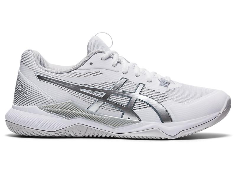 Women's Asics Gel-Tactic, White/Pure Silver, 11 B Medium