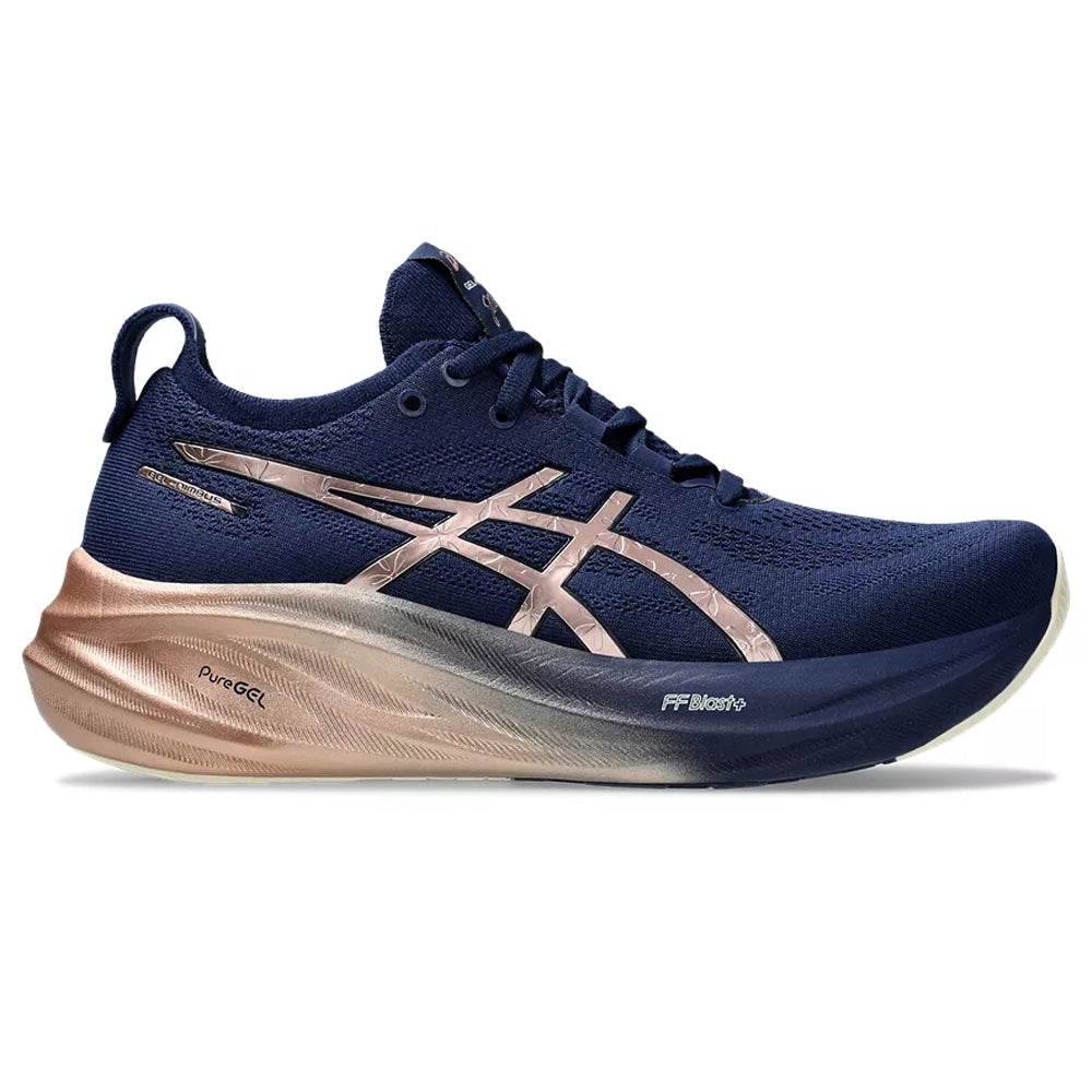 Women's Asics Gel-Nimbus 26 Platinum, Blue Expanse/Rose Gold, 10 B Medium