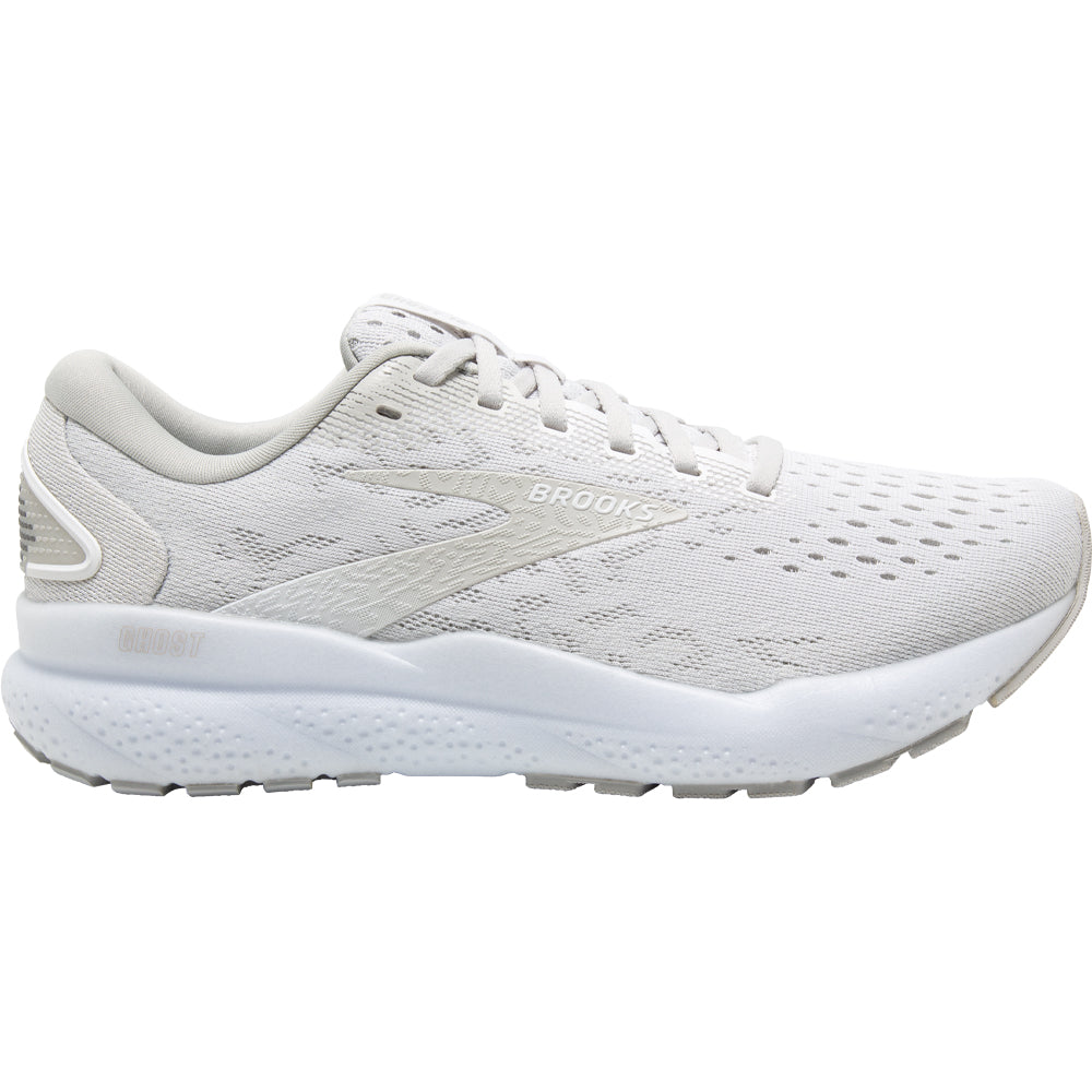 Women's Brooks Ghost 16, White/White/Grey, 11 B Medium