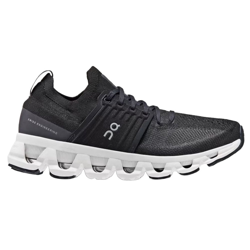 Side view on white background of Womens On Cloudswift 3 running shoe in Pearl/Fog, Medium (Regular) width