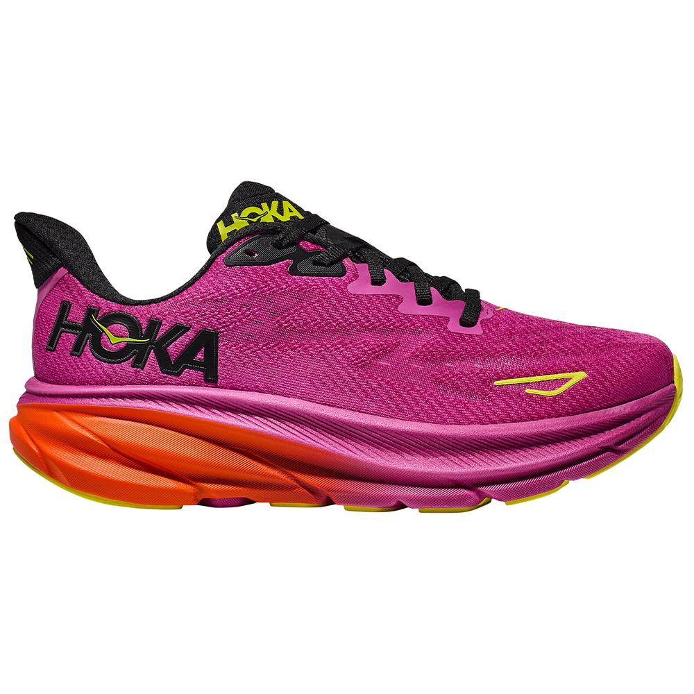 Women's Hoka Clifton 9, Fuchsia/Black, 7 B Medium