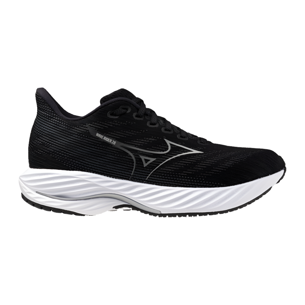 Women's Mizuno Wave Rider 28, Black/Harbor Mist, 9.5 B Medium