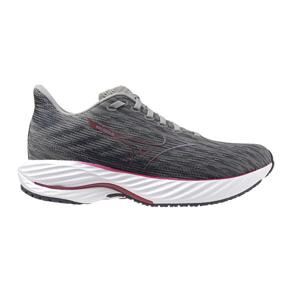 Women's Mizuno Wave Rider 28, Ultimate Grey/Cosmo Chrome, 8 B Medium