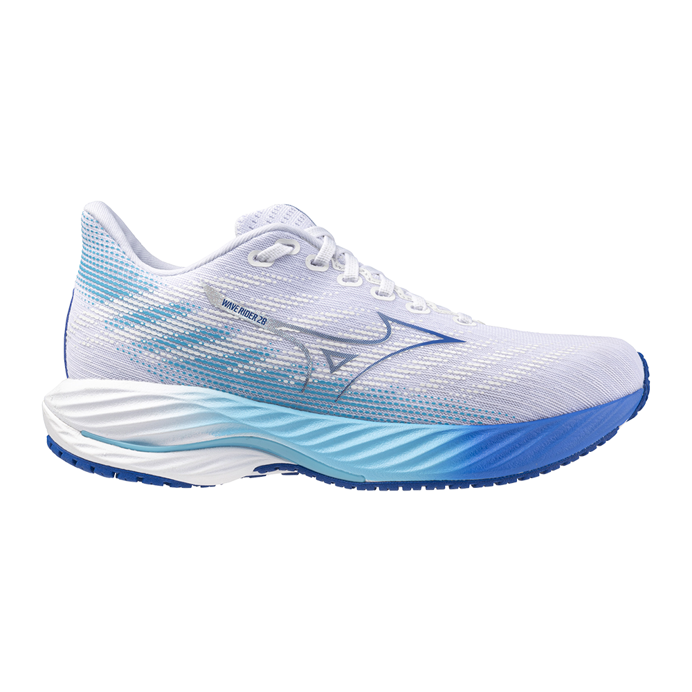 Women's Mizuno Wave Rider 28, White/Mugen Blue, 11 B Medium
