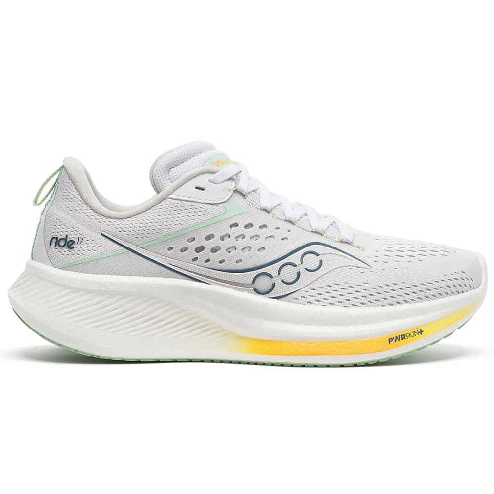 Women's Saucony Ride 17, White/Peel, 9 B Medium