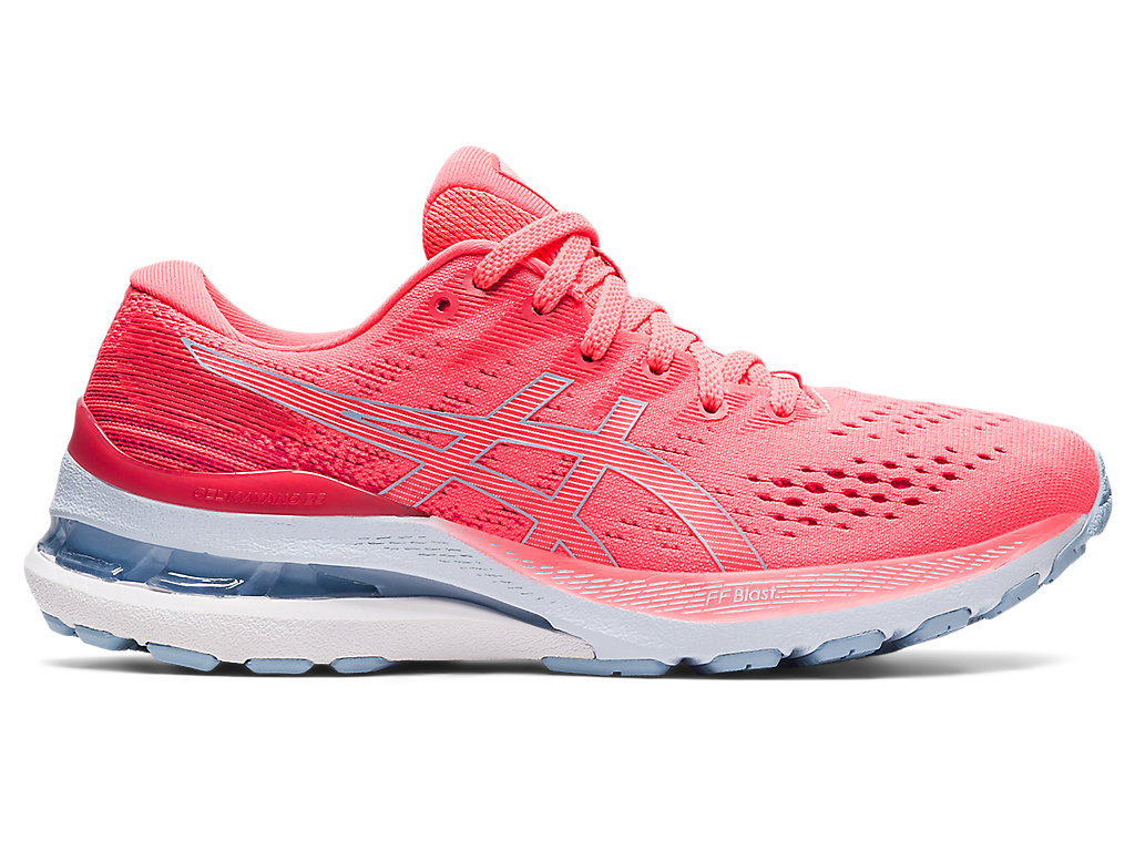 Women's Asics Gel-Kayano 28, Blazing Coral/Mist, 7 D Wide