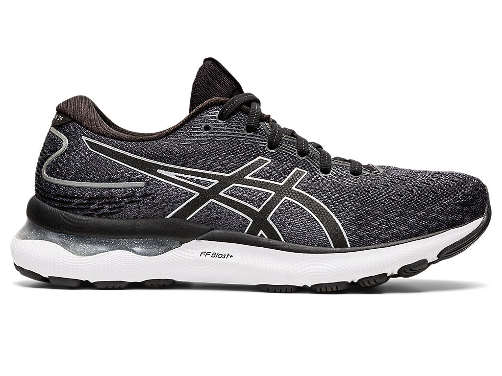 Women's Asics Gel-Nimbus 24, Black/Pure Silver, 7.5 D Wide
