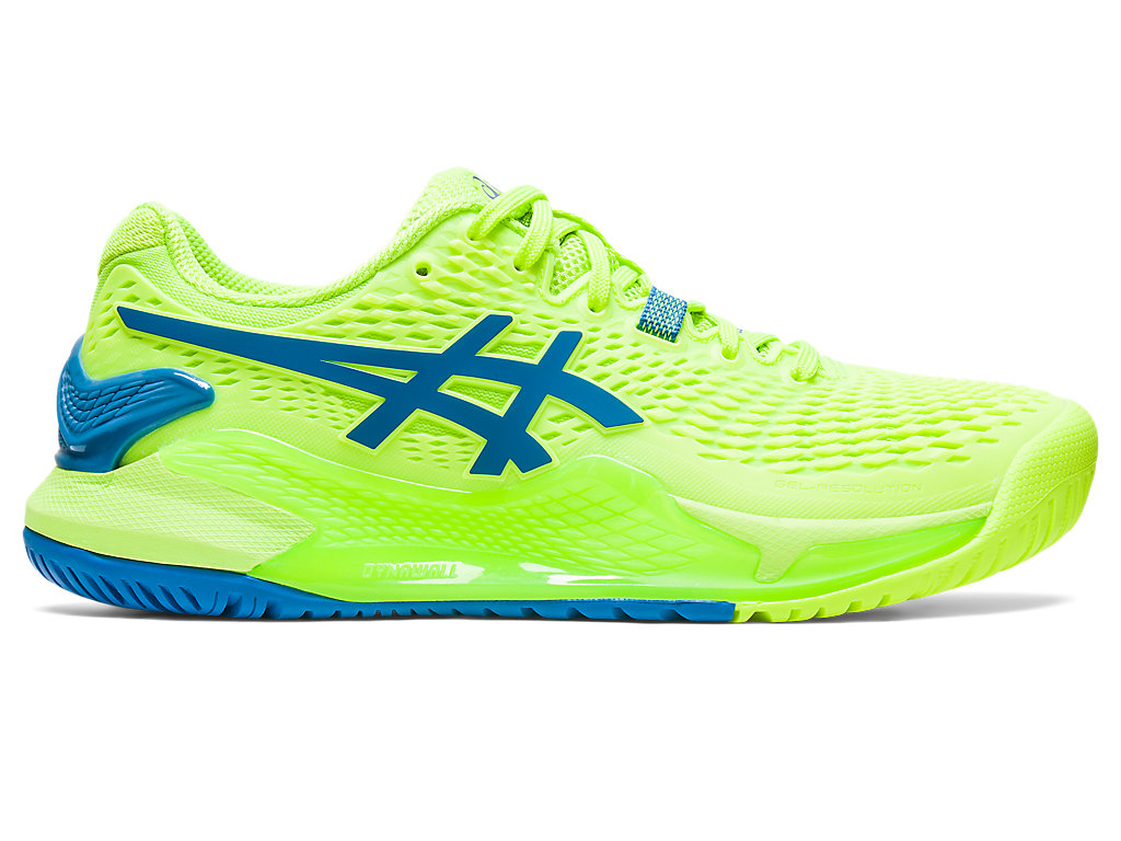 Women's Asics Gel-Resolution 9, Hazard Green/Reborn Blue, 8 B Medium