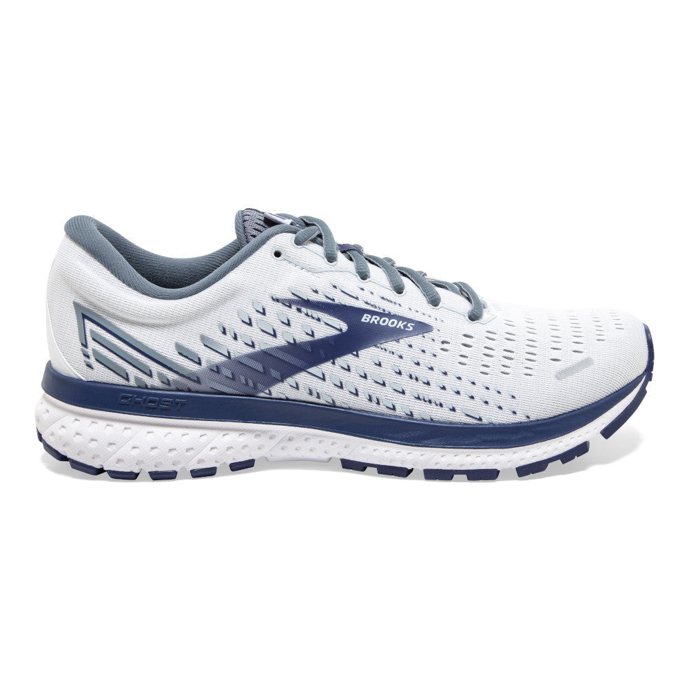 Men's Brooks Ghost 13, White/Grey/Deep Cobalt, 12.5 4E Extra Wide