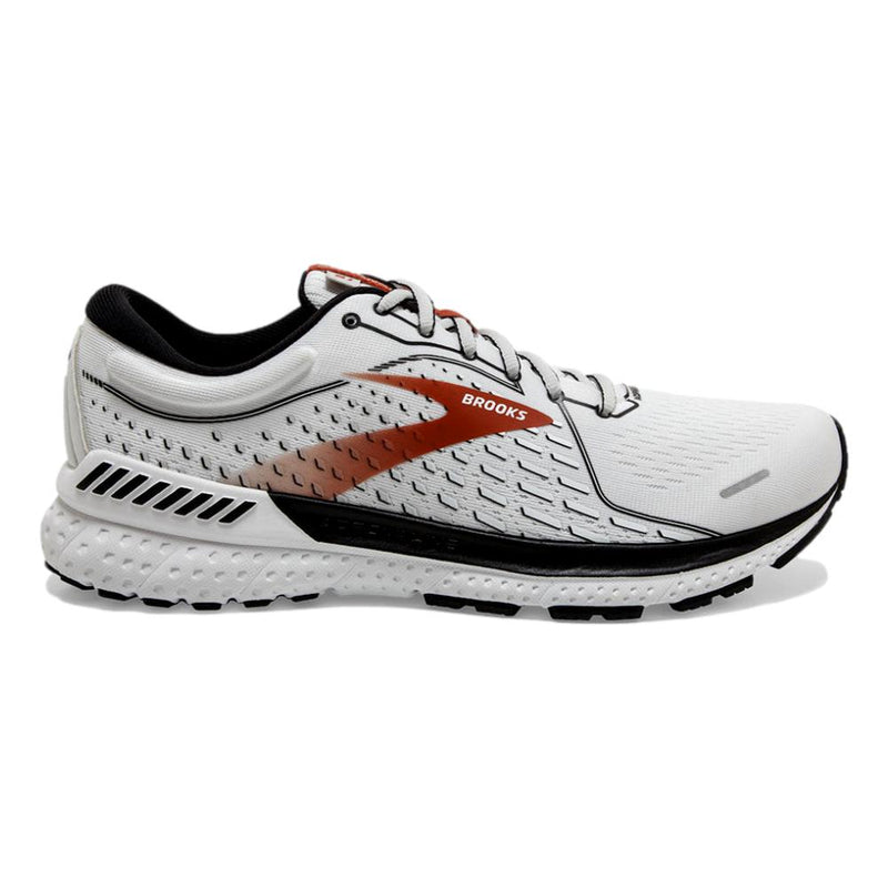 Men's Brooks Adrenaline GTS 21, White/Black/Orange, 8 D Medium