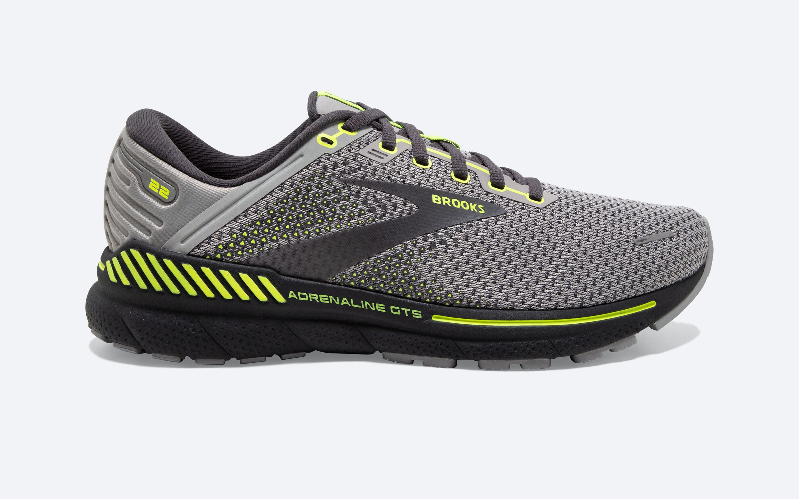 Men's Brooks Adrenaline GTS 22, Grey/Pearl/Nightlife, 8 D Medium