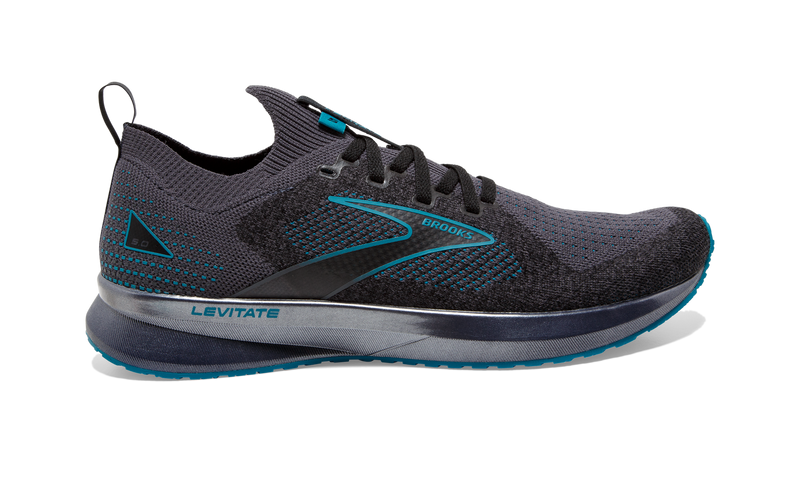 Men's Brooks Levitate Stealthfit 5, Black/Ebony/Crystal Teal, 8.5 D Medium