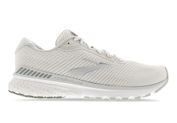 Women's Brooks Adrenaline GTS 20, White/Grey/Silver, 6 B Medium