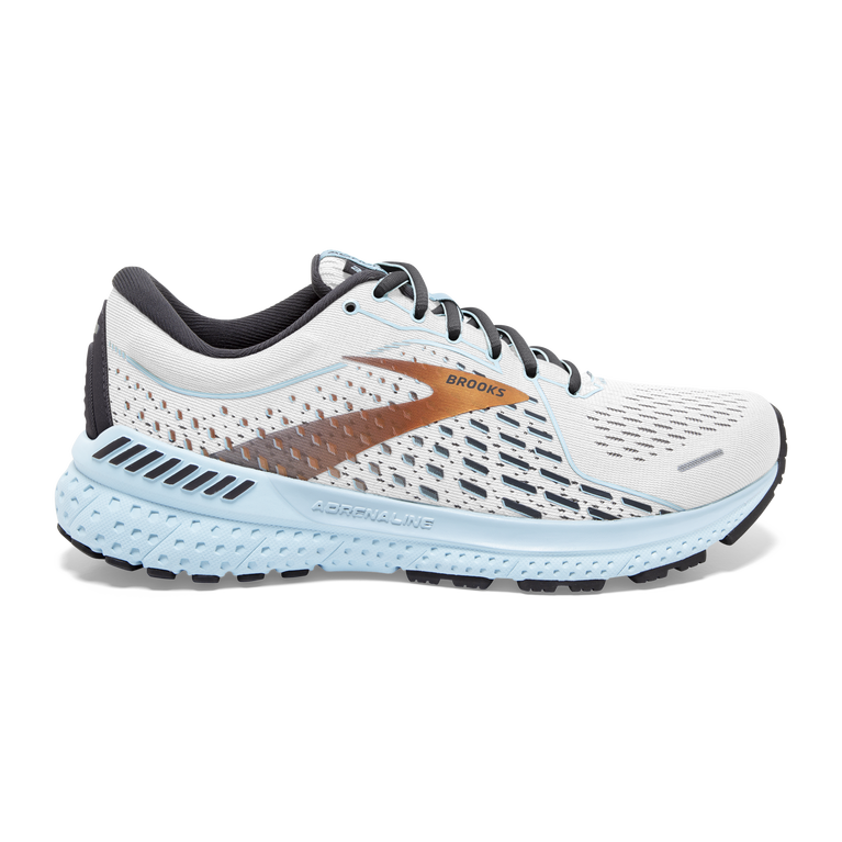 Women's Brooks Adrenaline GTS 21, White/Alloy/Light Blue, 12 D Wide