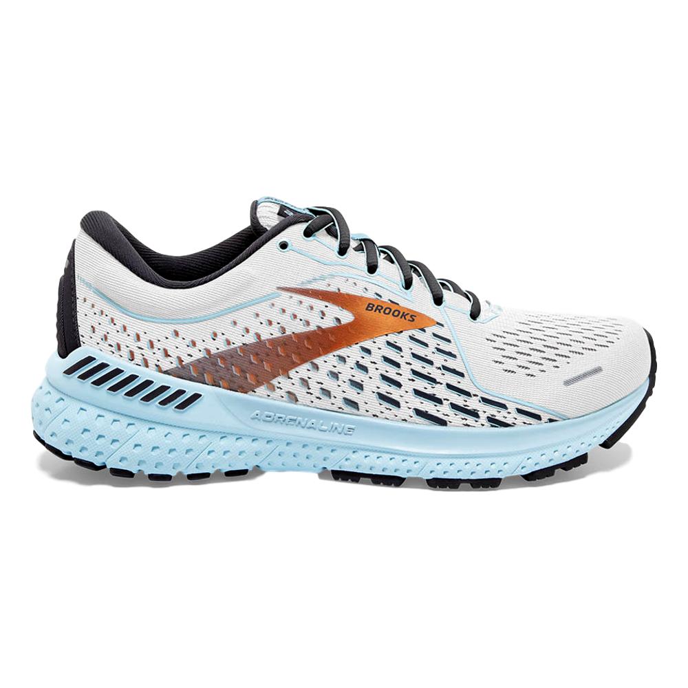 Women's Brooks Adrenaline GTS 21, White/Alloy/Light Blue, 5 D Wide