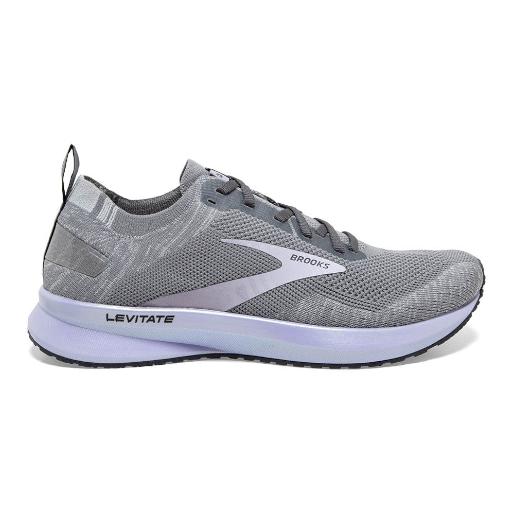 Women's Brooks Levitate 4, Grey/Blackened Pearl/Purple, 11.5 B Medium