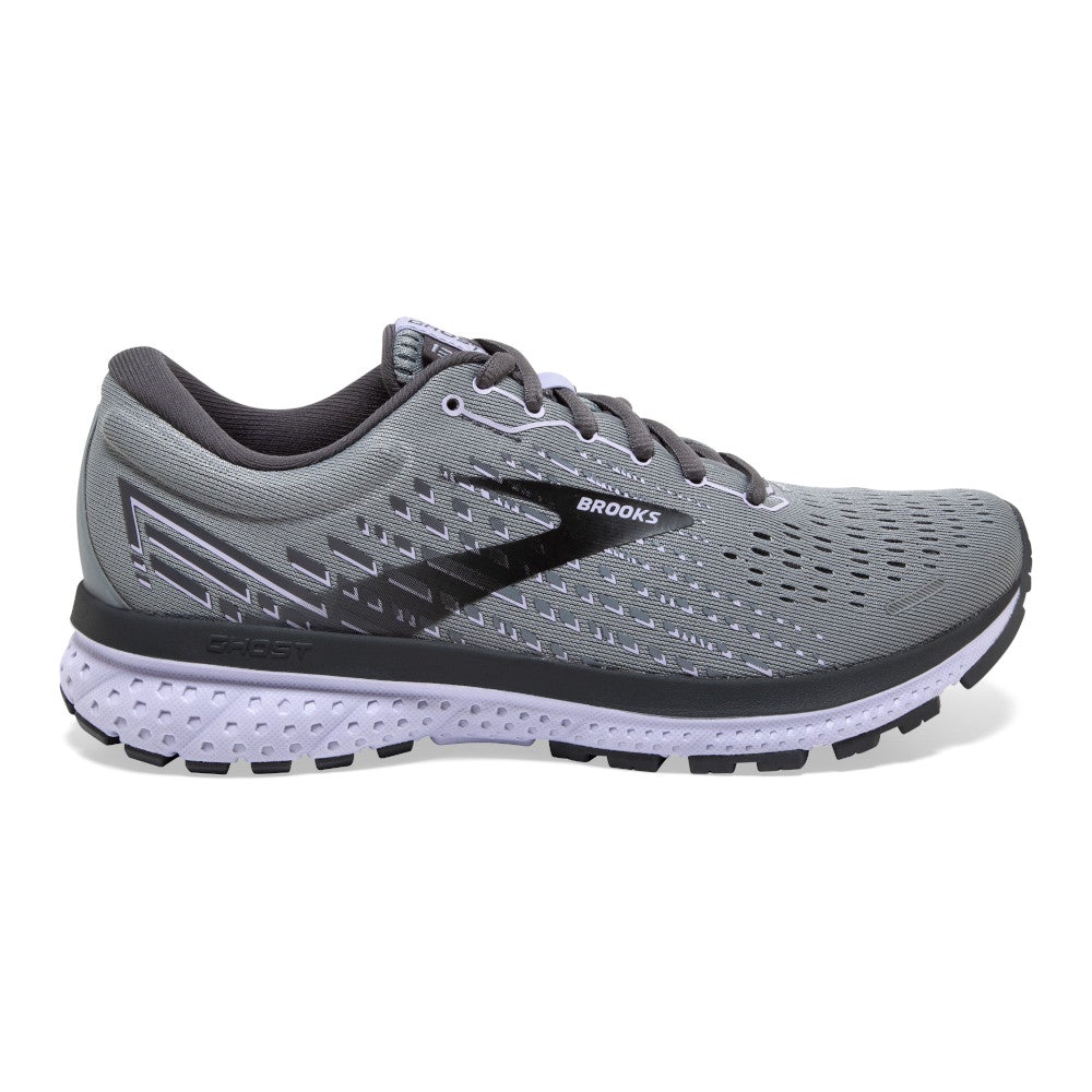 Women's Brooks Ghost 13, Grey/Blackened Pearl/Purple, 10.5 D Wide