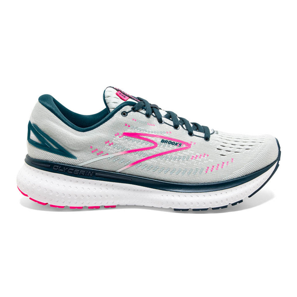 Women's Brooks Glycerin 19, Ice Flow/Navy/Pink, 10.5 D Wide