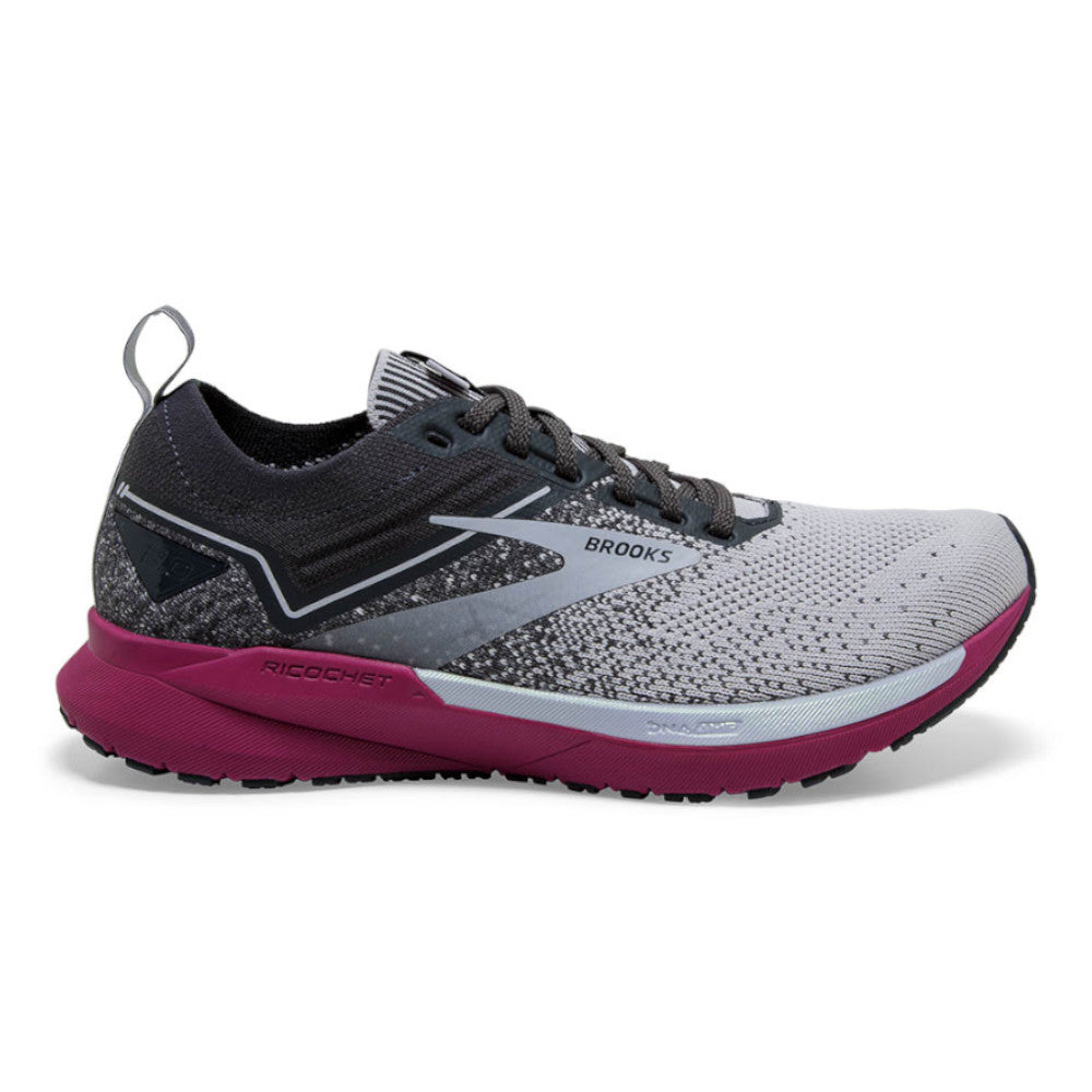 Women's Brooks Ricochet 3, Grey/Lavender/Baton Rouge, 6.5 B Medium