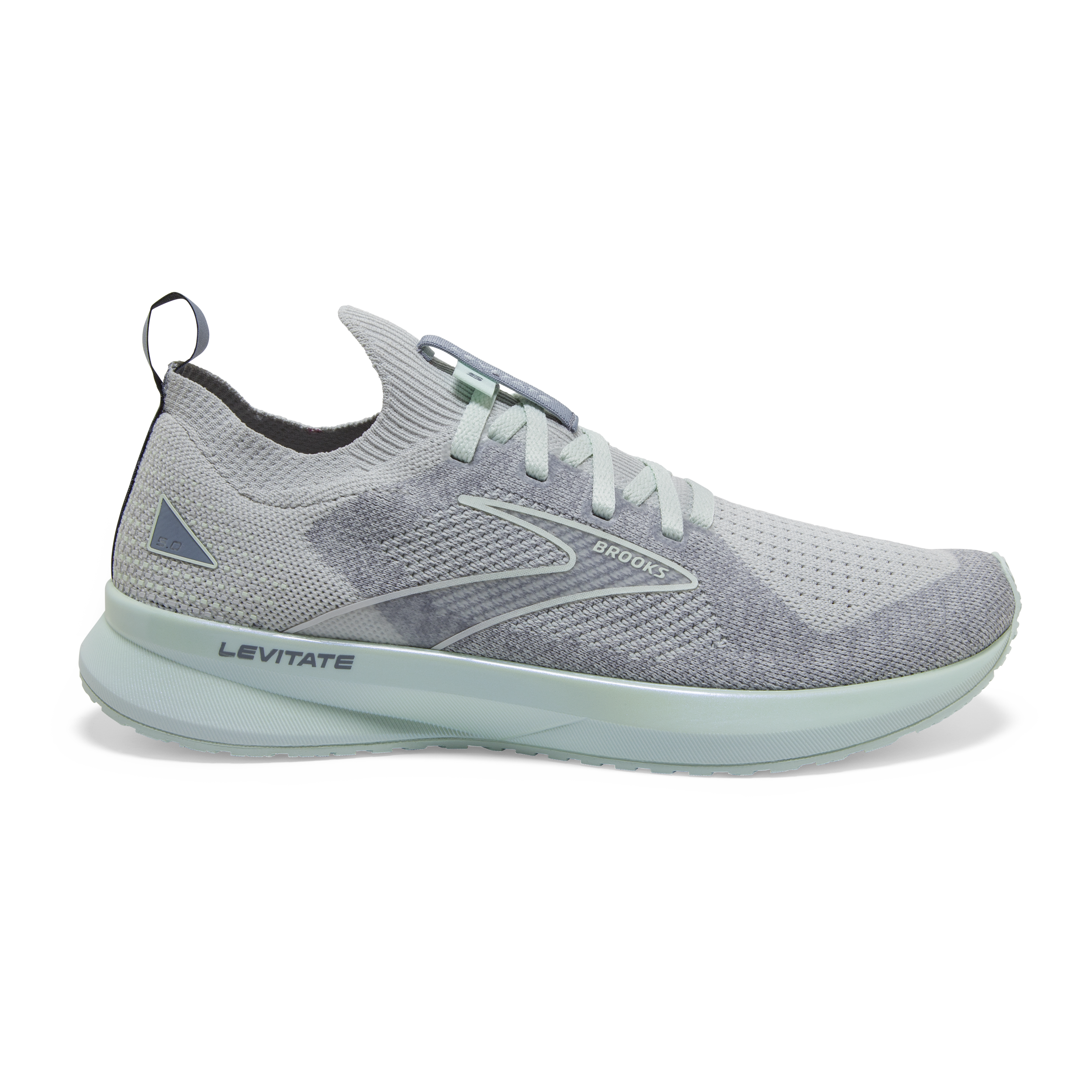 Women's Brooks Levitate StealthFit 5, Grey/Aqua Glass, 6.5 B Medium