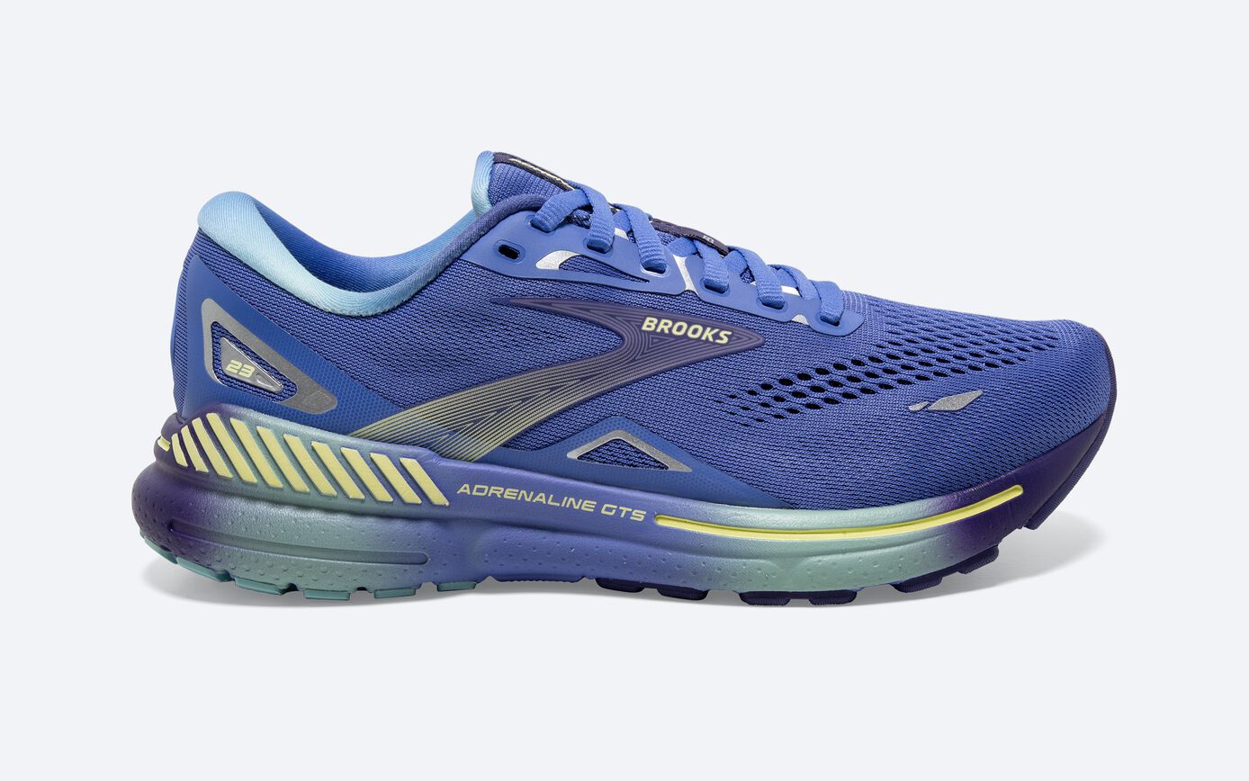 Women's Brooks Adrenaline GTS 23, Baja Blue/Wisteria/Yellow Lime, 9 B Medium